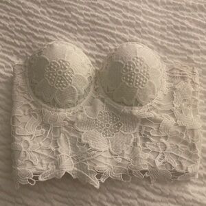 H&M White Lace Strapless Longline Bralette